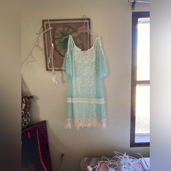 Gypsy 05 Crochet Lace Eyelet Beach Dress Tie Cold Shoulder - Picture 5 of 17